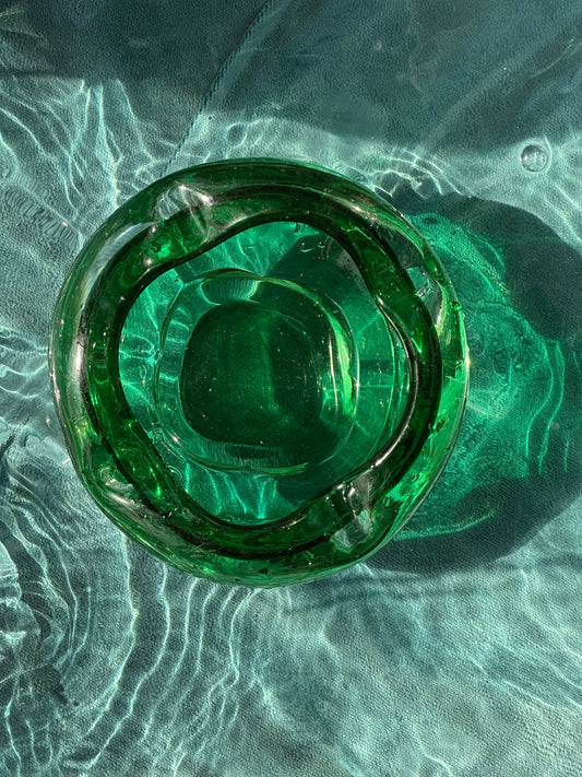 Vintage Green Blown Glass Bowl 12oz Pour
