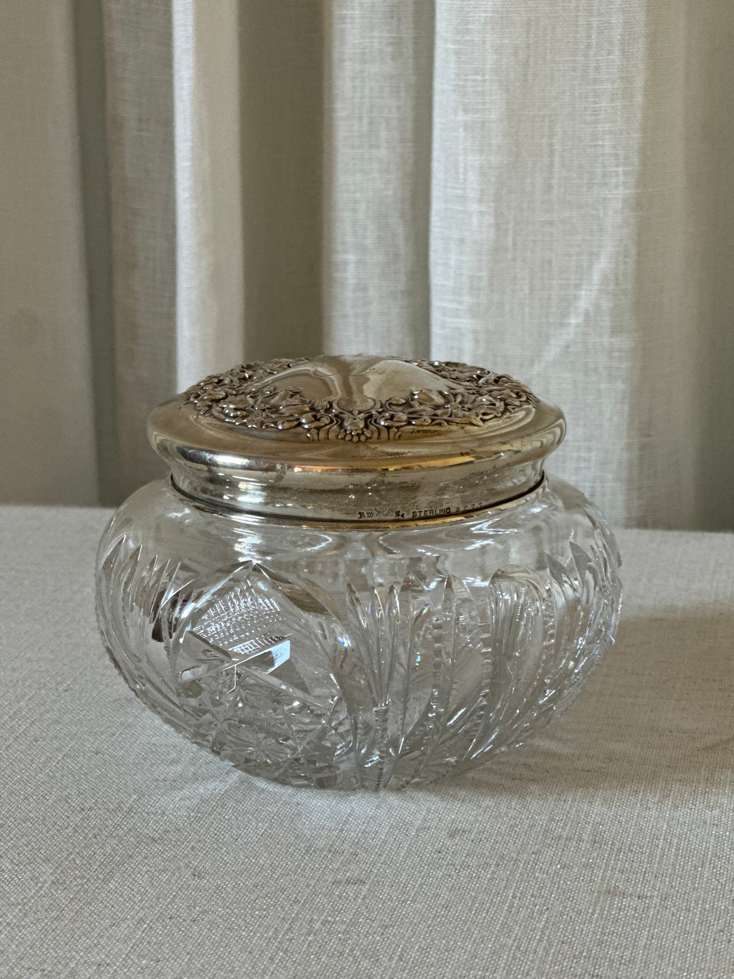 Antique RW&S Sterling and Crystal Powder Jar 11oz Pour