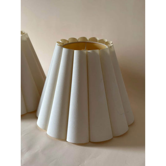 2 - Vintage Linen Hardback Scalloped Lampshades in Cream