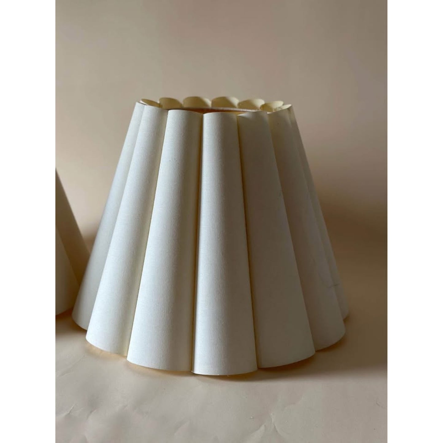 2 - Vintage Linen Hardback Scalloped Lampshades in Cream