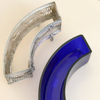 Antique Cobalt Blue Glass & Silverplate Demi-Lune Jardinière | Crescent Centerpiece