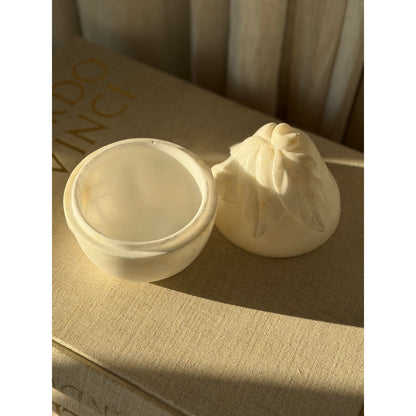 Rare Carved Alabaster Pear Box with Fitted Lid - 9" Tall