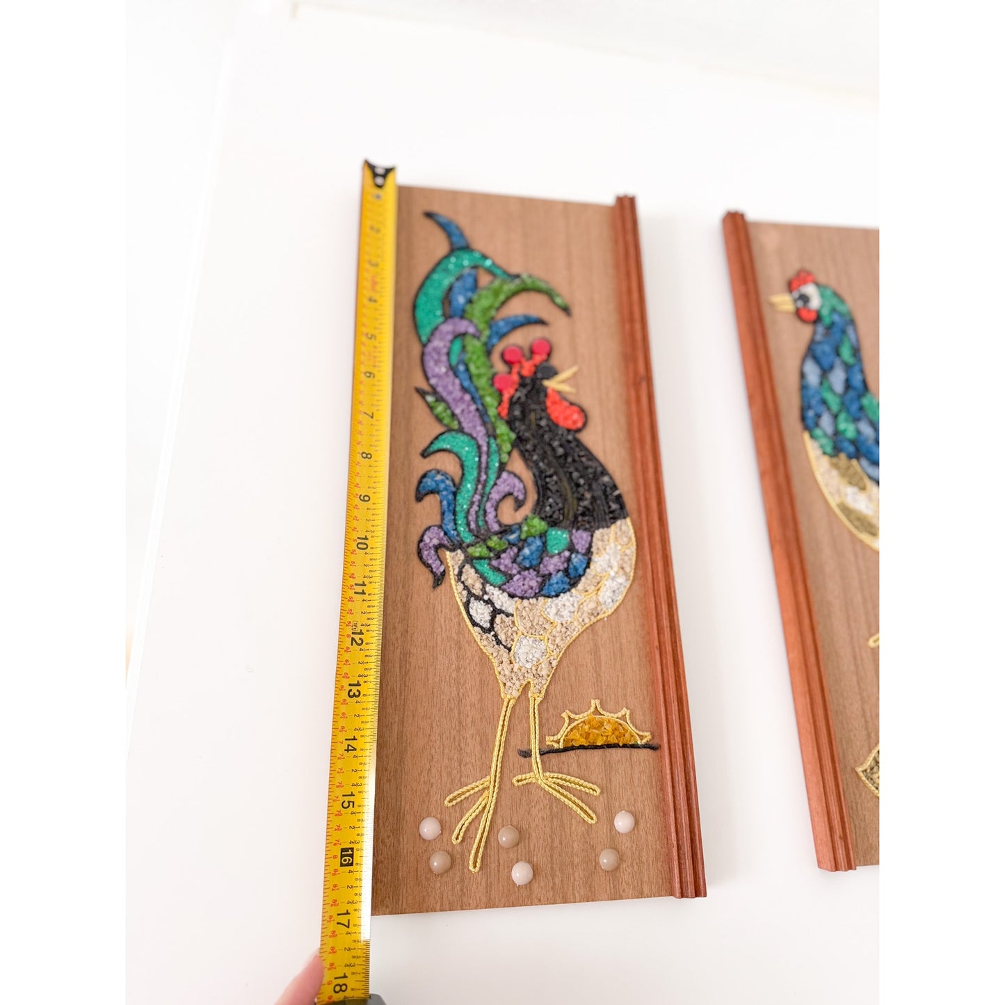 Mid-Century Modern Rooster Chicken Pebble Art - Adorable Pair