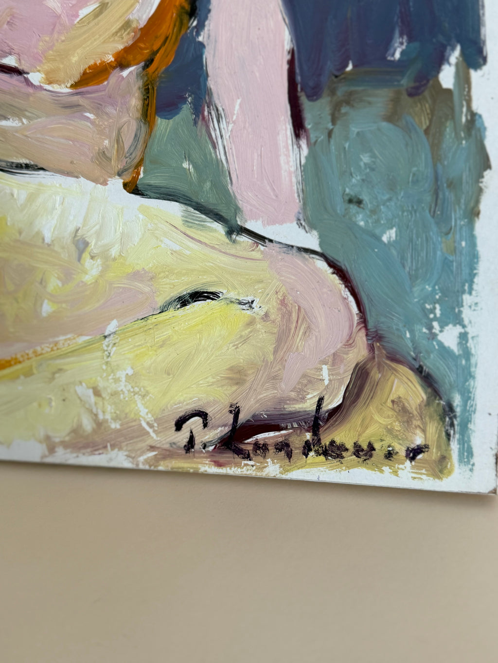 Modern Figurative French Nude Oil Painting on Board