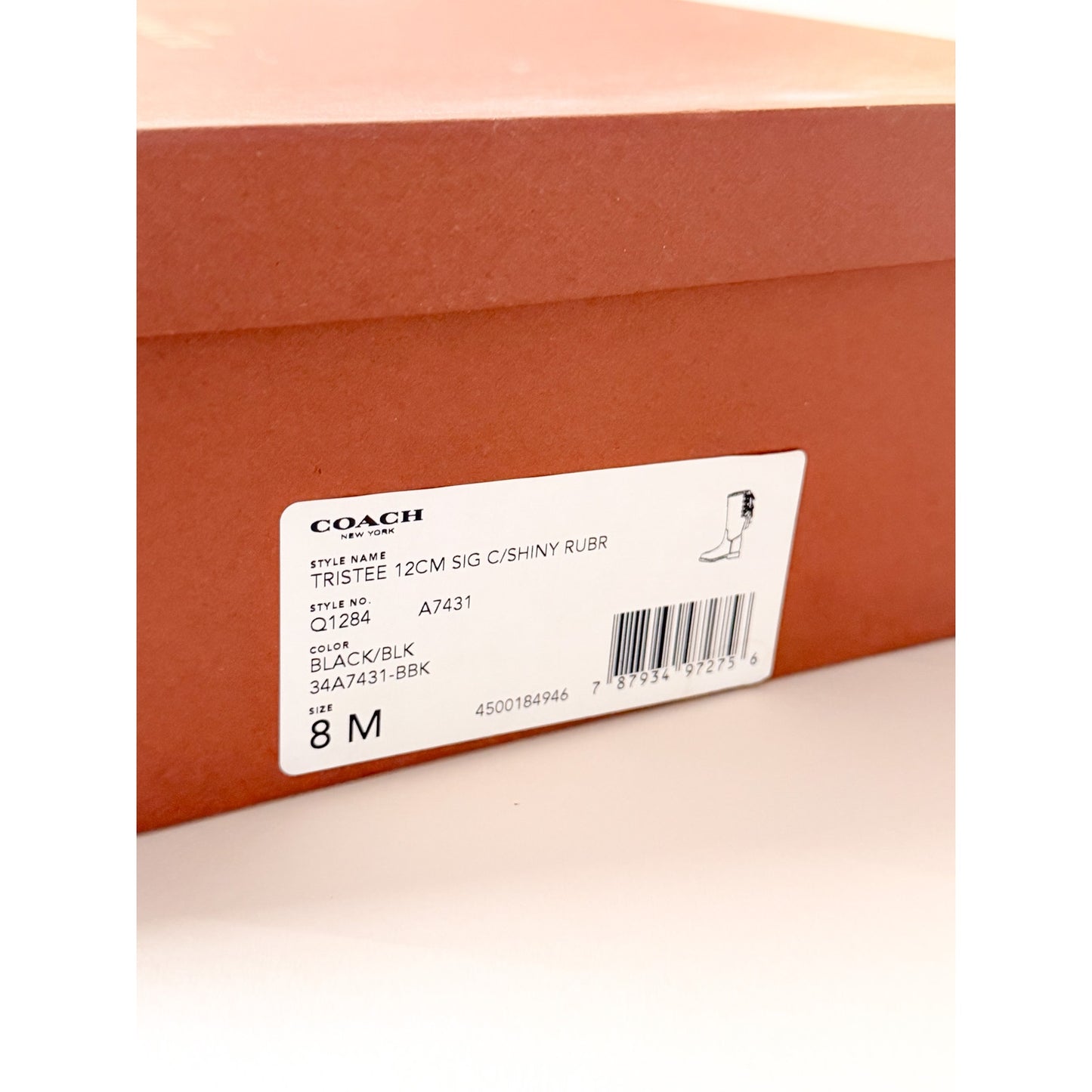 New in Box COACH Tristee Rubber/Coated Canvas Rain Boots Lace Tie Back - Size 8