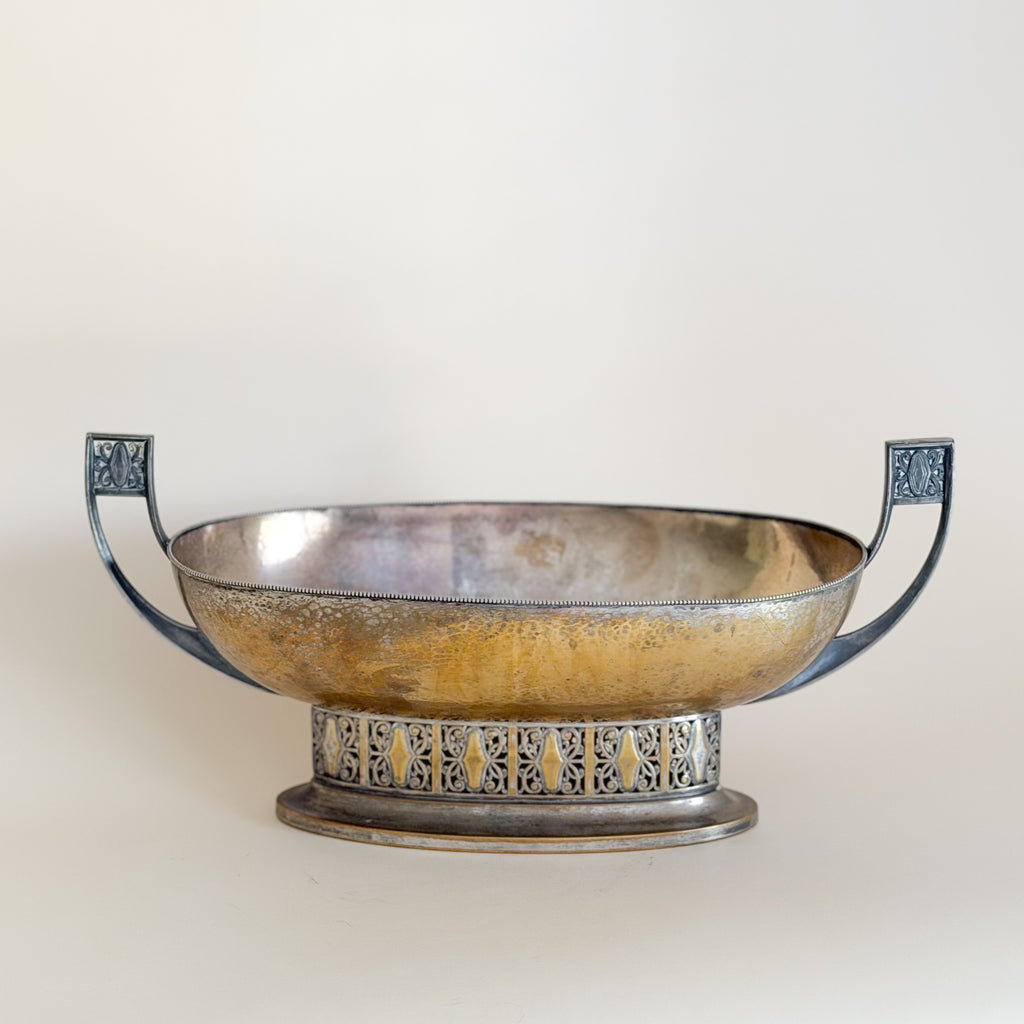 Worn Silverplate Jardinière | Twin Handle Centerpiece Bowl