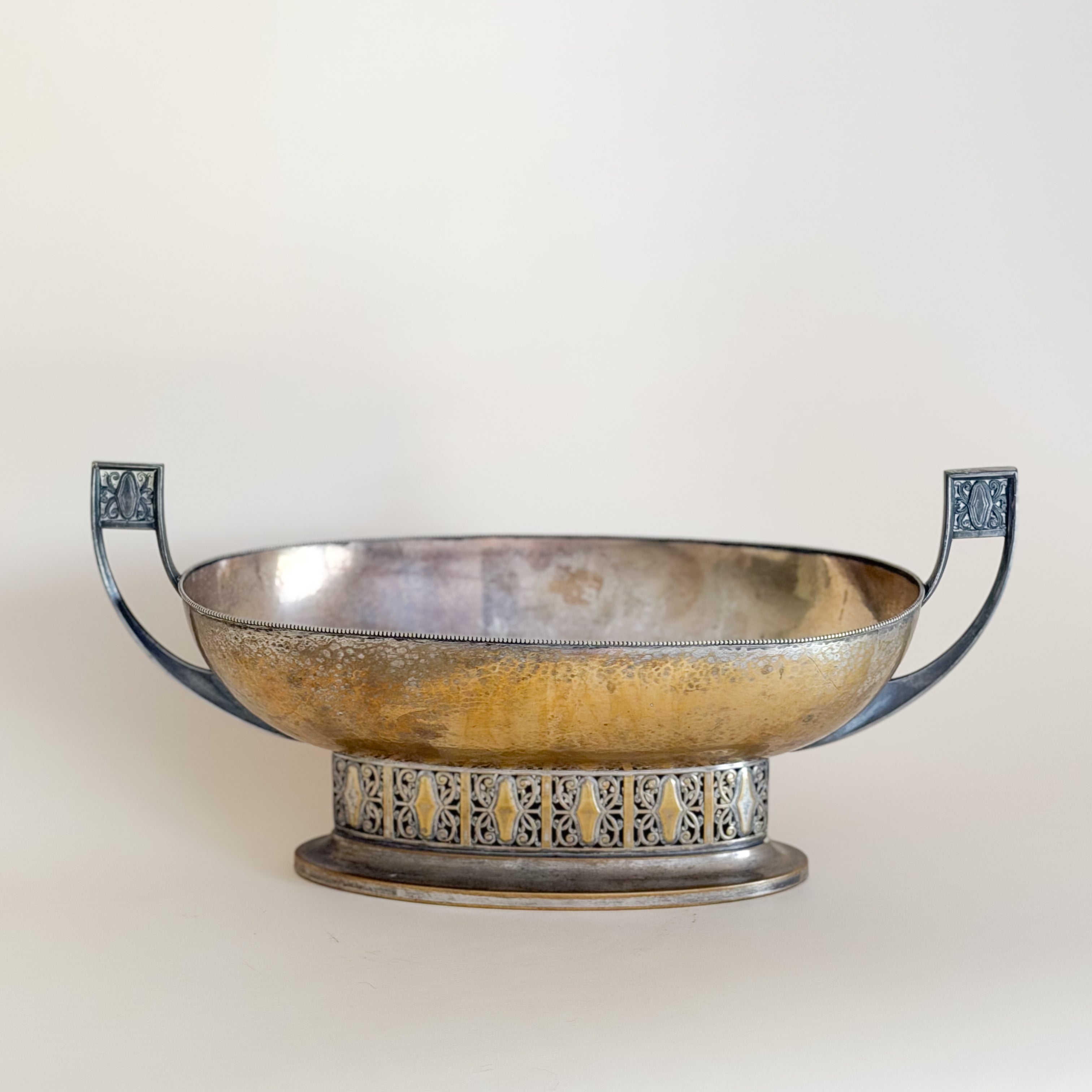 Worn Silverplate Jardinière | Twin Handle Centerpiece Bowl