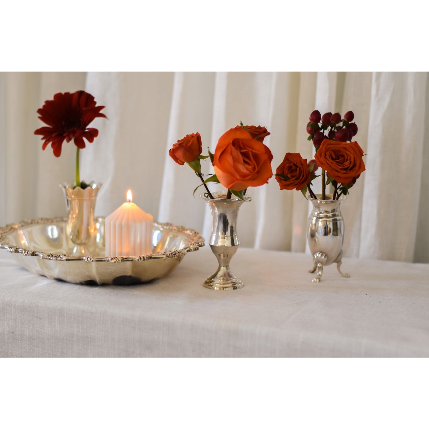 Elegant Set of Three Two's Company Queen Anne Silver Vases