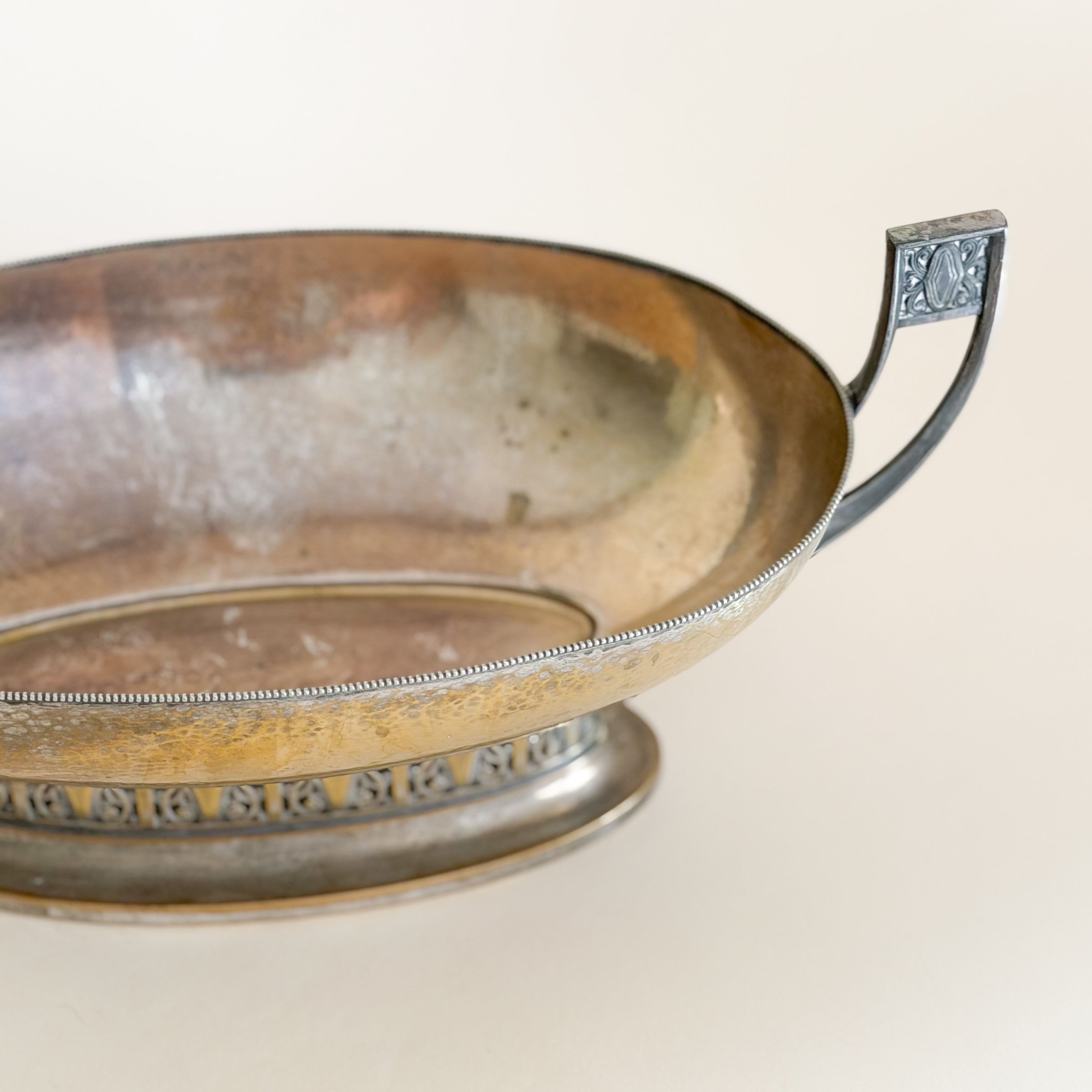 Worn Silverplate Jardinière | Twin Handle Centerpiece Bowl