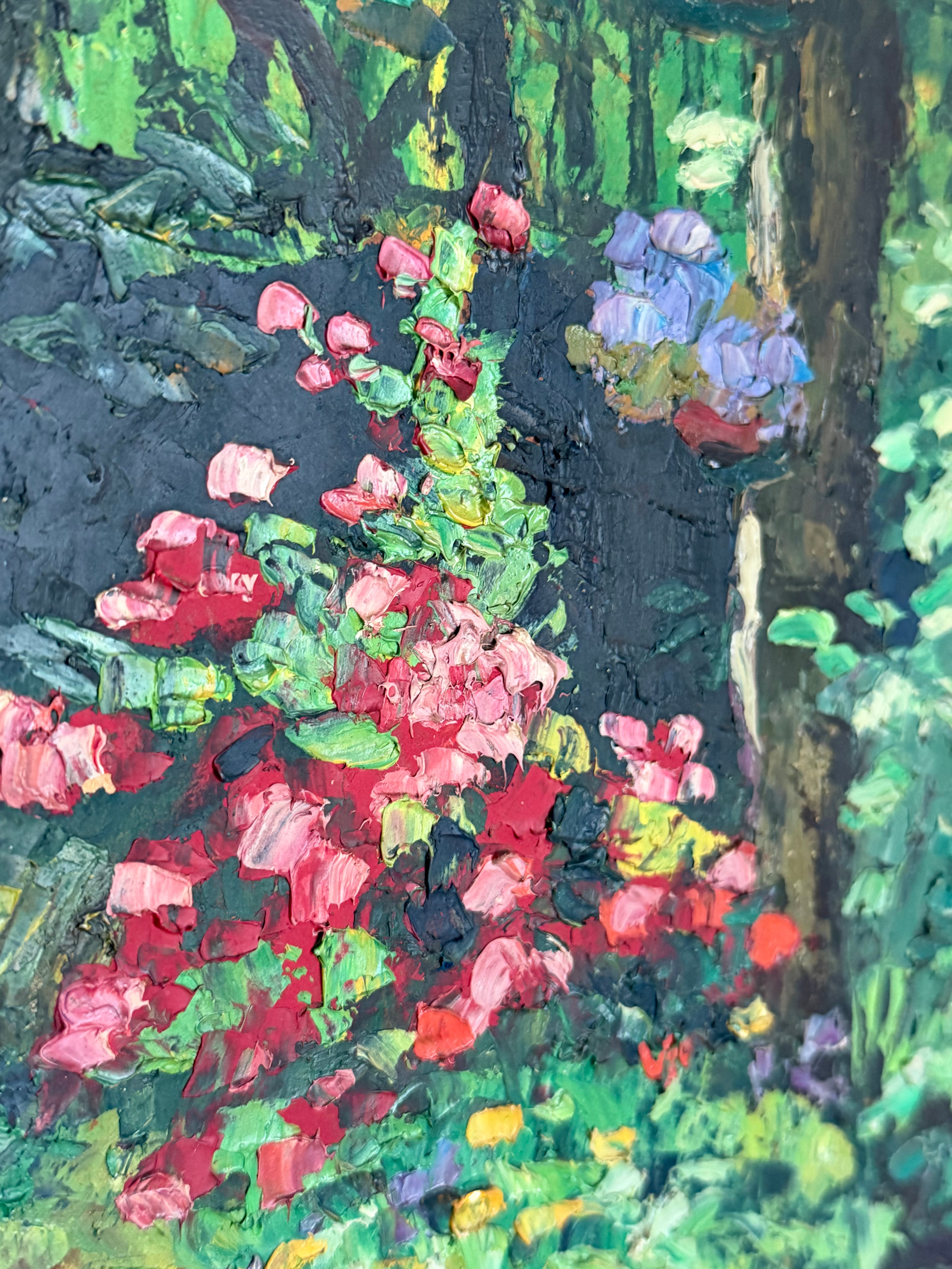 Vintage French Garden Oil Painting on Artist Board | Sourced in France