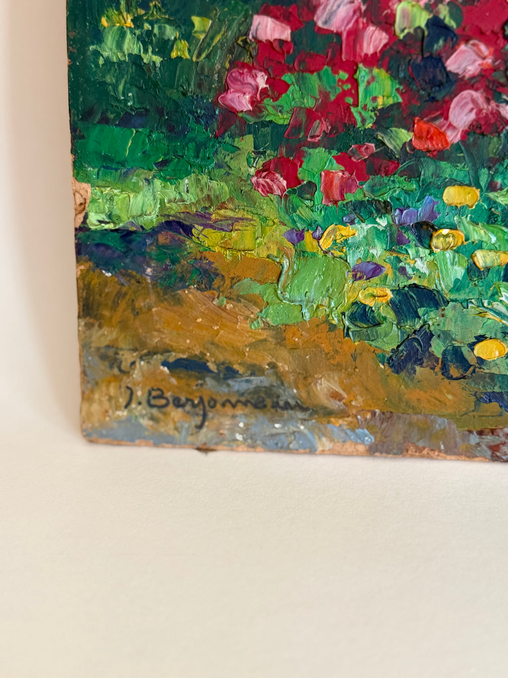 Vintage French Garden Oil Painting on Artist Board | Sourced in France