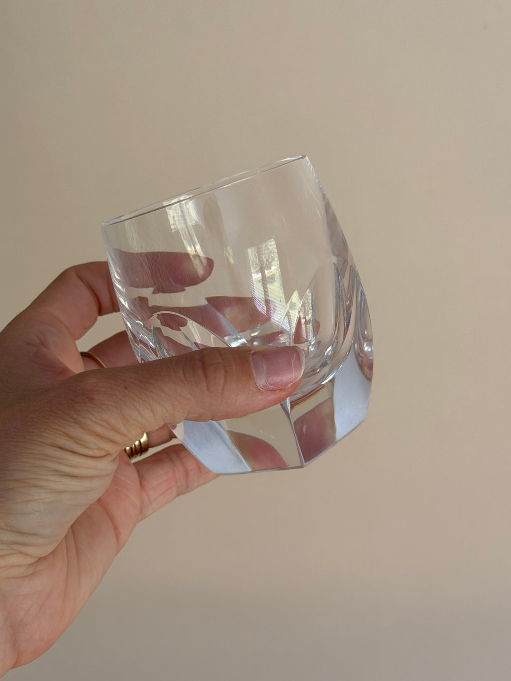 Set of Vintage Geometric Crystal Rocks Glasses | Heavy Bottom Whiskey Tumblers | French Barware | Set of 2