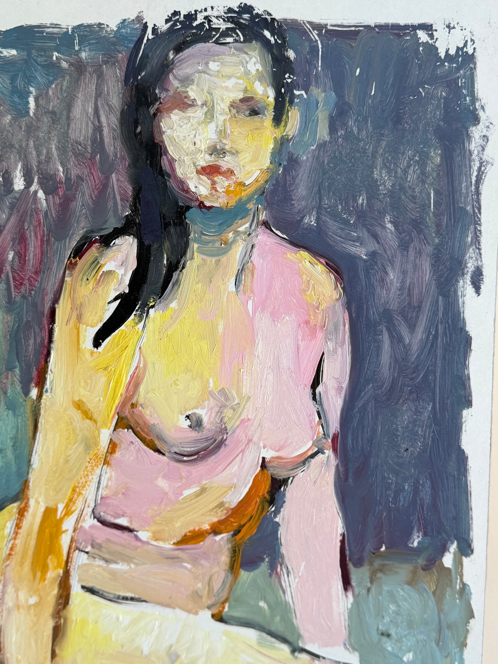 Modern Figurative French Nude Oil Painting on Board