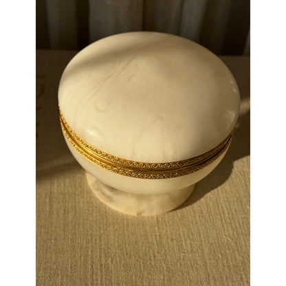Vintage Alabaster lidded pedestal box with brass ormolu trim