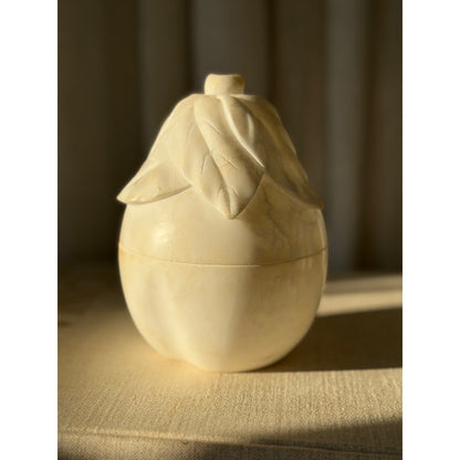 Rare Carved Alabaster Pear Box with Fitted Lid - 9" Tall