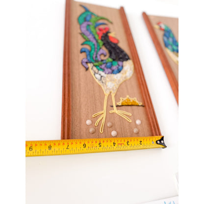 Mid-Century Modern Rooster Chicken Pebble Art - Adorable Pair