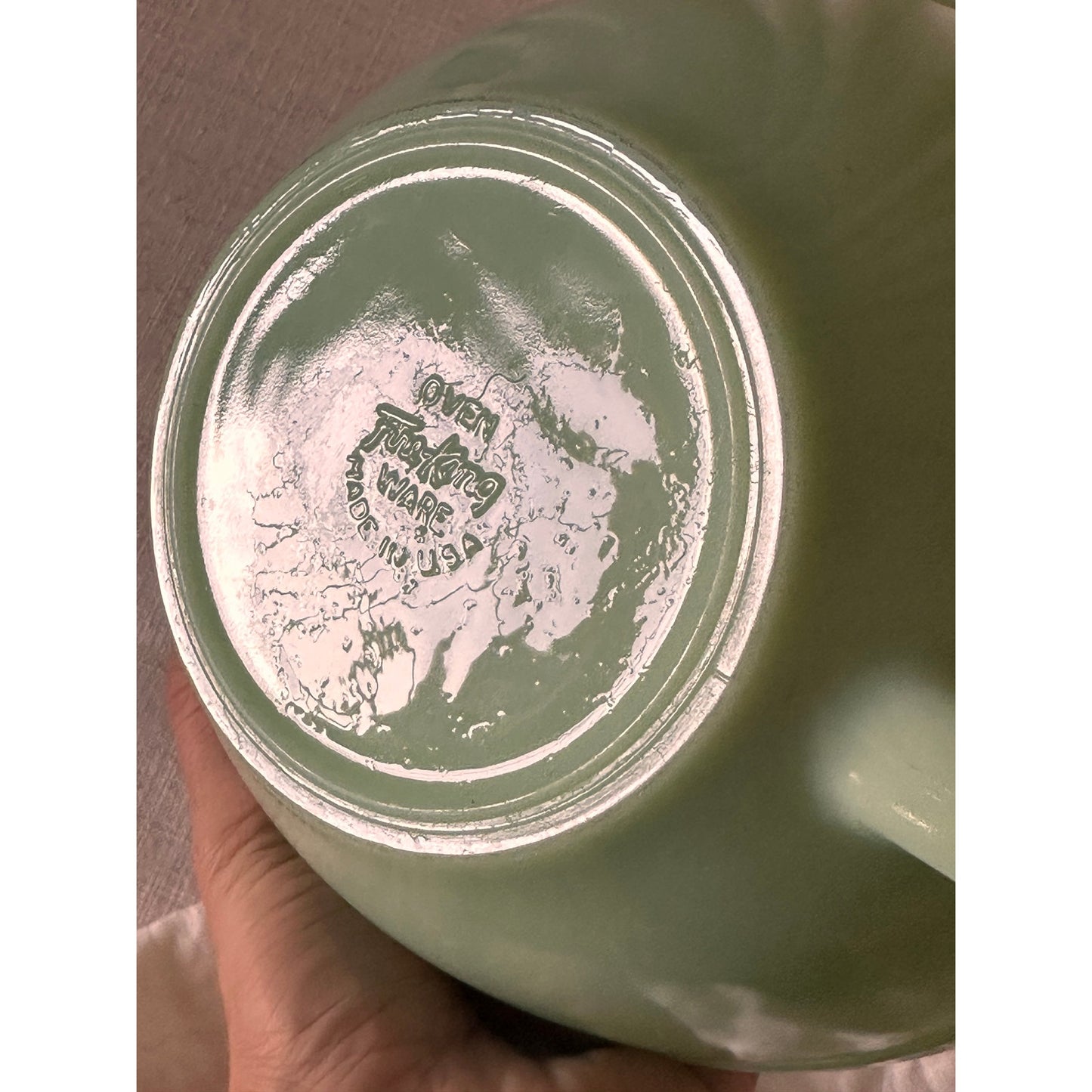 Vintage Fire King Jadeite Green Glass Mixing Bowl with Handle