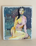 Modern Figurative French Nude Oil Painting on Board
