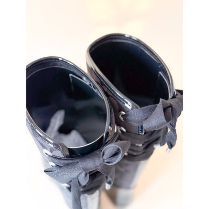 New in Box COACH Tristee Rubber/Coated Canvas Rain Boots Lace Tie Back - Size 8