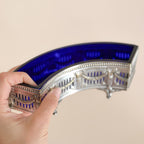 Antique Cobalt Blue Glass & Silverplate Demi-Lune Jardinière | Crescent Centerpiece
