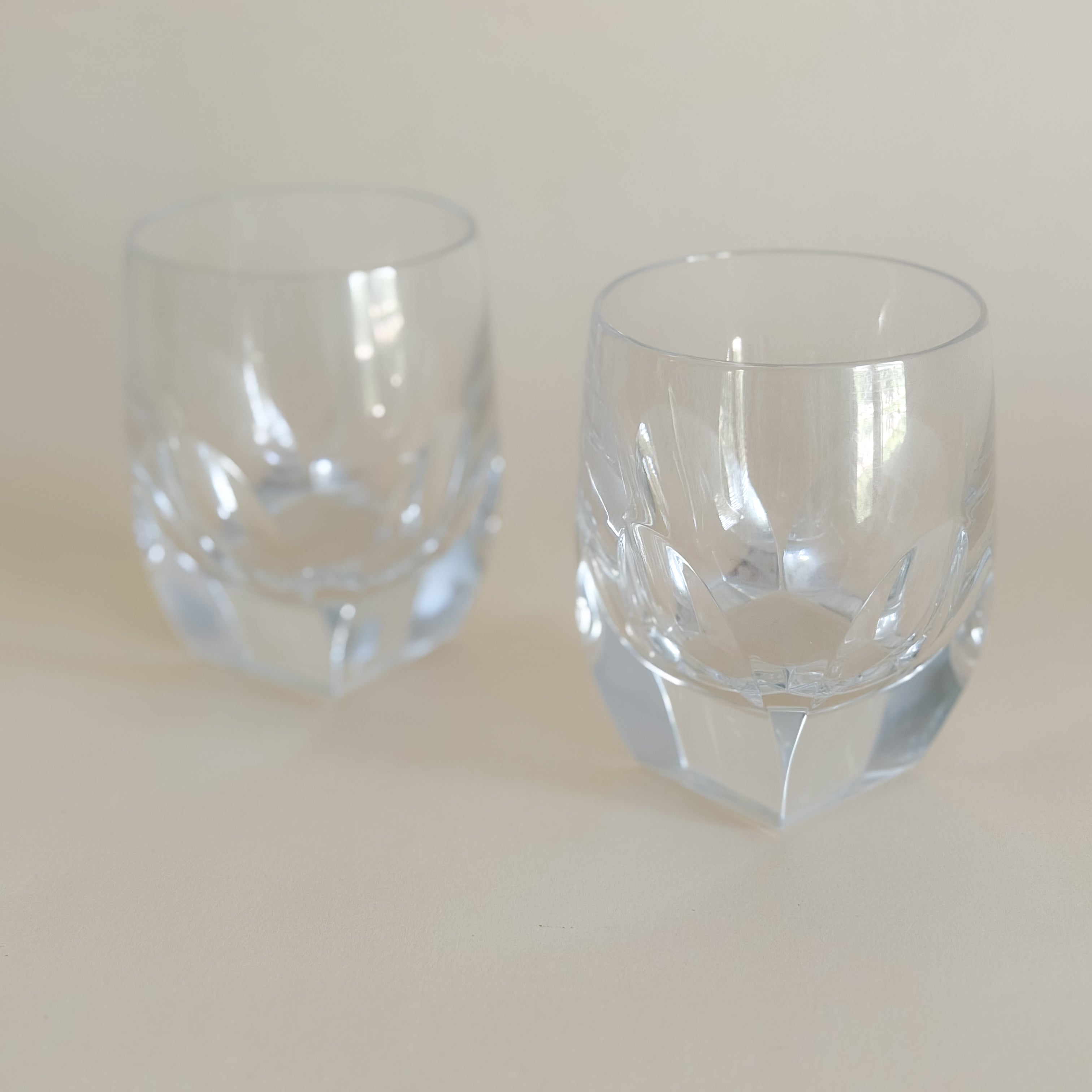 Set of Vintage Geometric Crystal Rocks Glasses | Heavy Bottom Whiskey Tumblers | French Barware | Set of 2