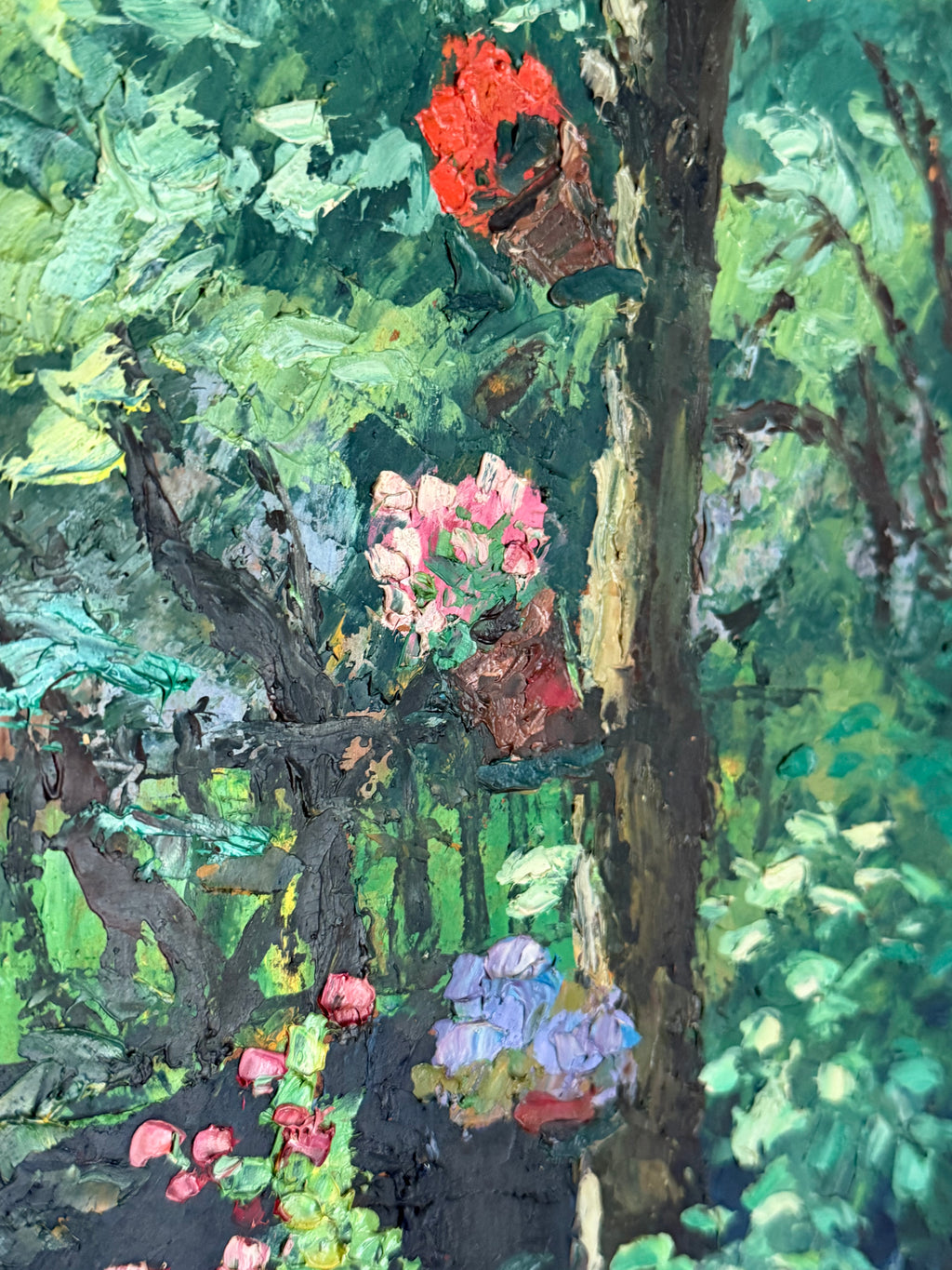 Vintage French Garden Oil Painting on Artist Board | Sourced in France