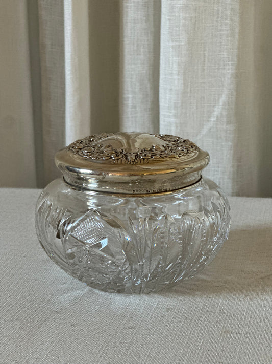 Antique RW&S Sterling and Crystal Powder Jar 11oz Pour