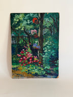 Vintage French Garden Oil Painting on Artist Board | Sourced in France