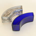 Antique Cobalt Blue Glass & Silverplate Demi-Lune Jardinière | Crescent Centerpiece