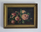 Antique French Pink Roses Still Life in Gilt Frame - 1901