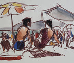 Beach Please - Pair of French Watercolor & Ink Figure Studies