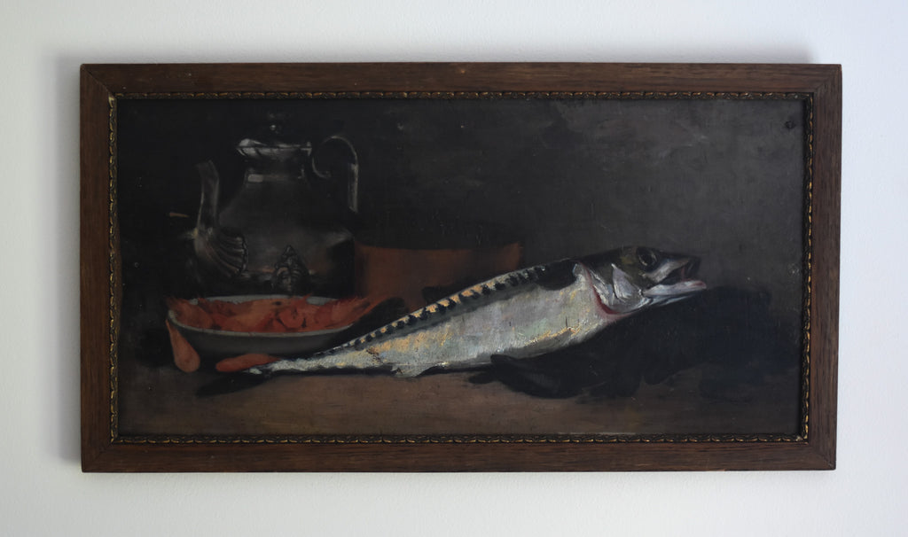 Antique French Fish Still Life by Joseph de Ruysscher, c. 1900