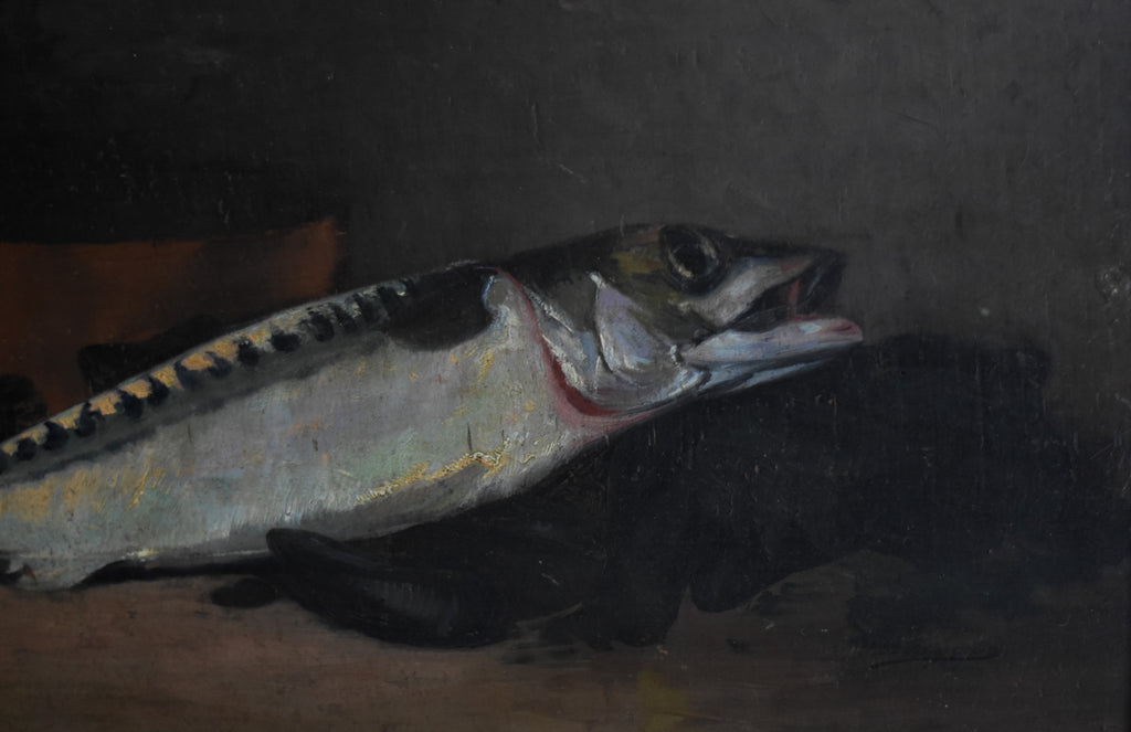 Antique French Fish Still Life by Joseph de Ruysscher, c. 1900