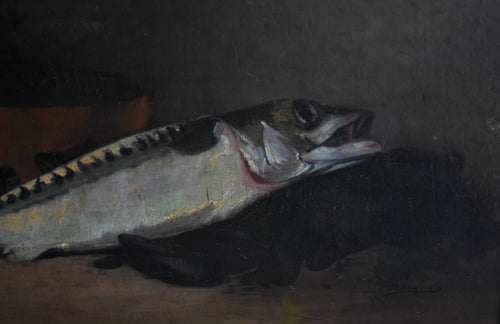 Antique French Fish Still Life by Joseph de Ruysscher, c. 1900