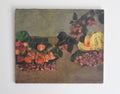 Still life painting of fruits and berries on a textured surface