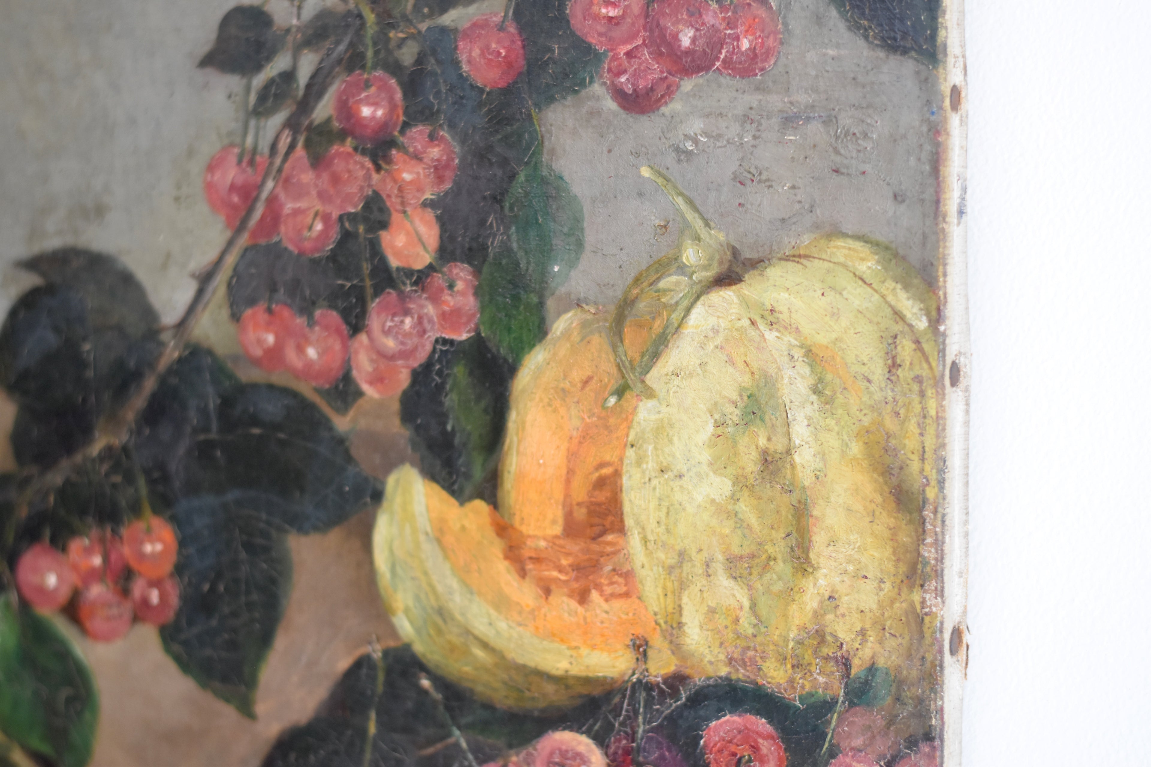 Antique Signed Fruit Still Life Oil Painting, Dated 1900