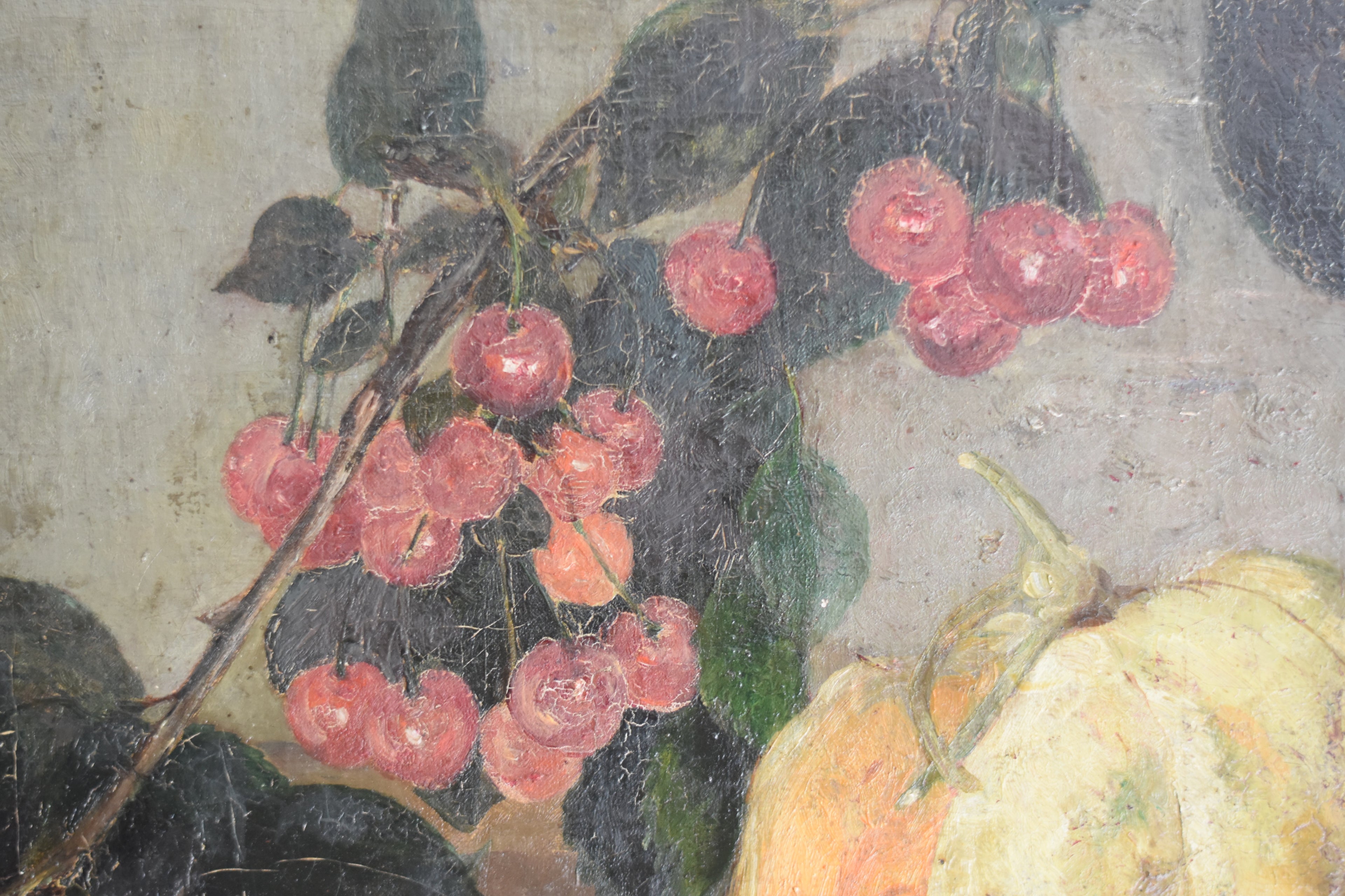 Antique Signed Fruit Still Life Oil Painting, Dated 1900