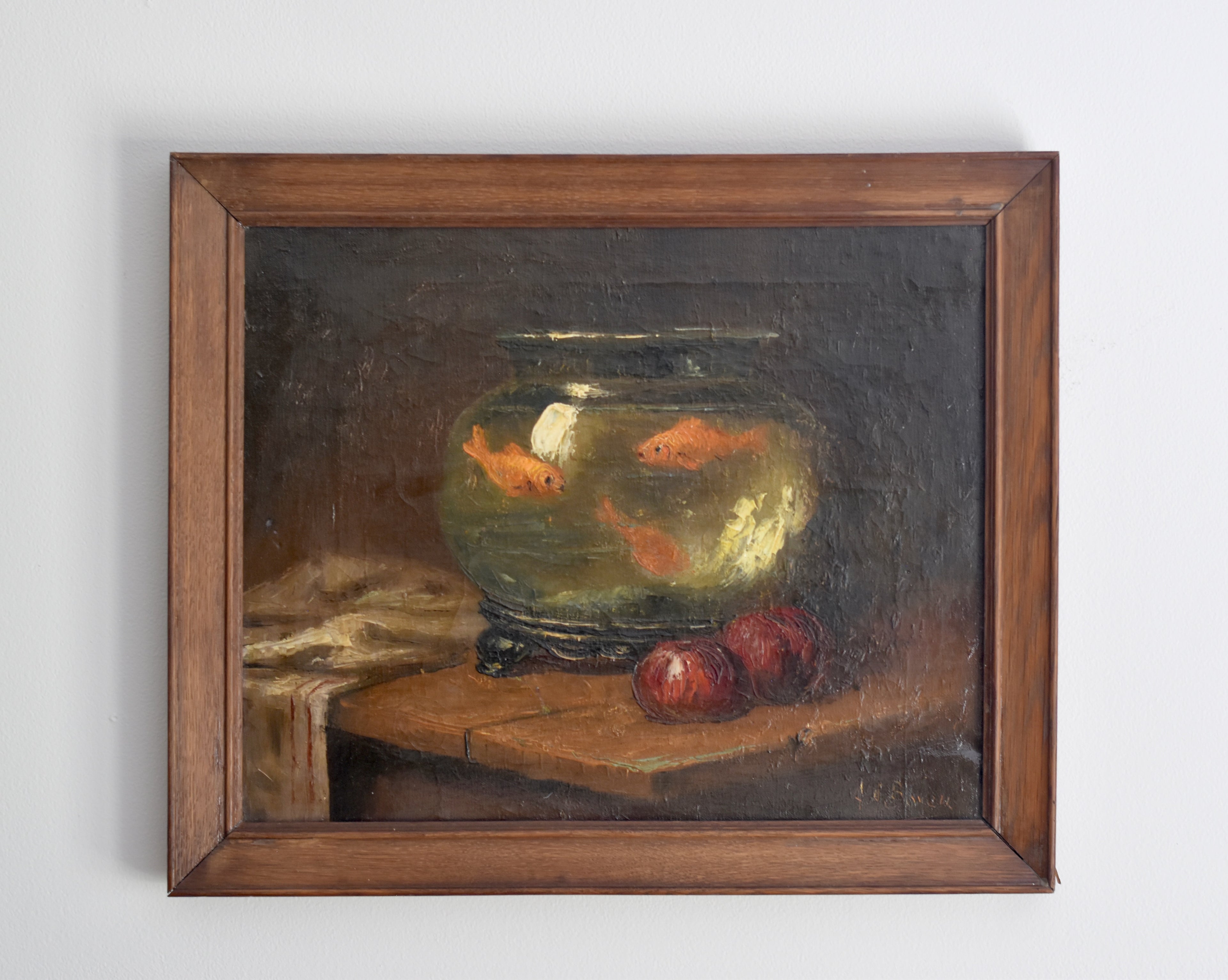 Early 20th Century Belgian Goldfish Still Life Oil Painting