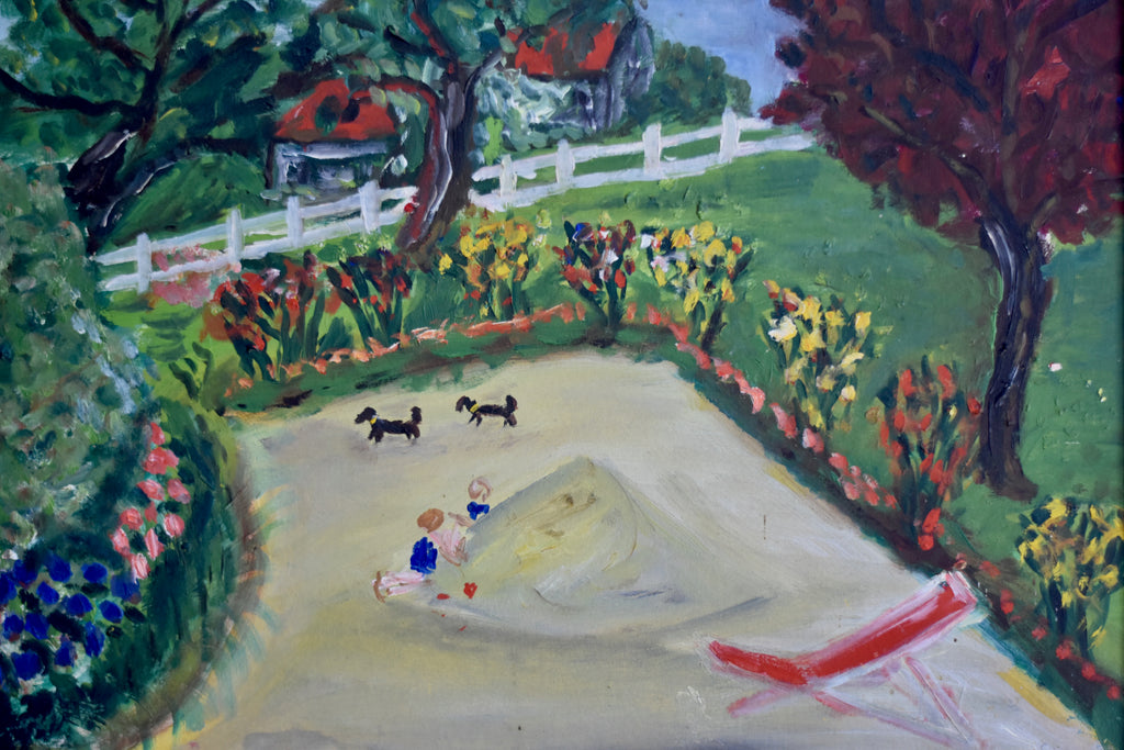 Vintage Garden Scene Oil Painting | Framed Original Oil on Board