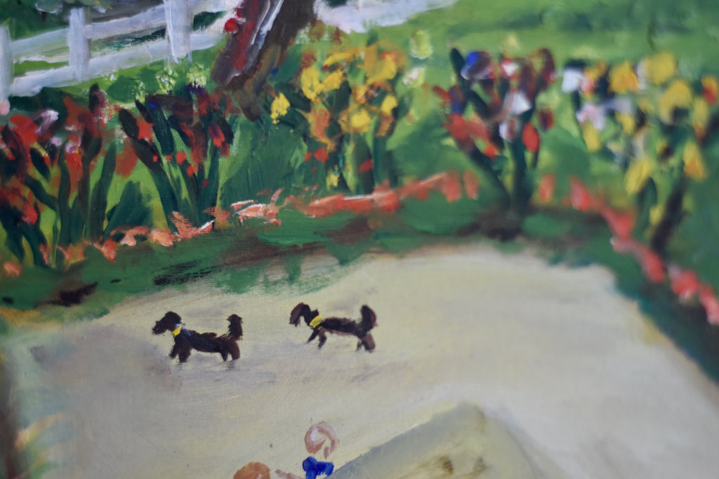 Vintage Garden Scene Oil Painting | Framed Original Oil on Board