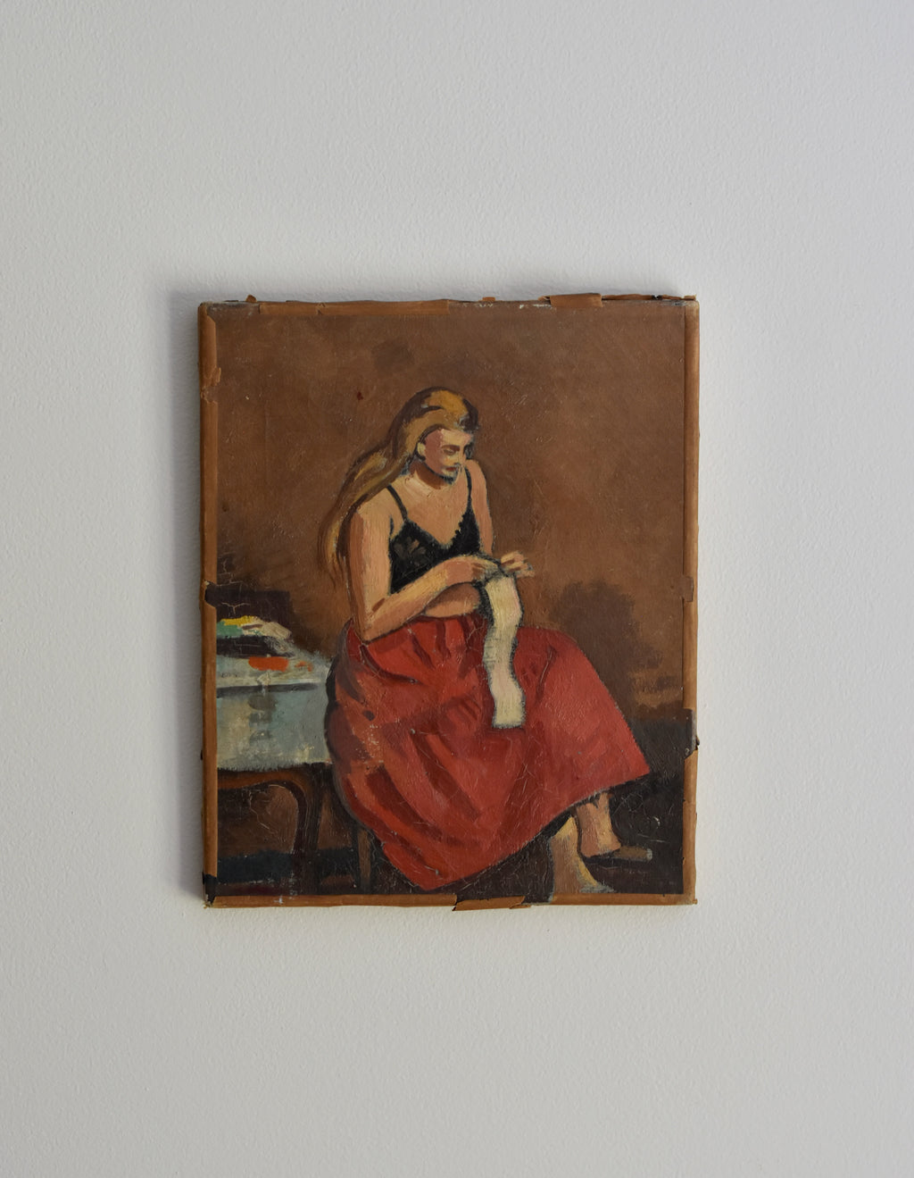 The Red Skirt | Antique Figurative Oil on Canvas