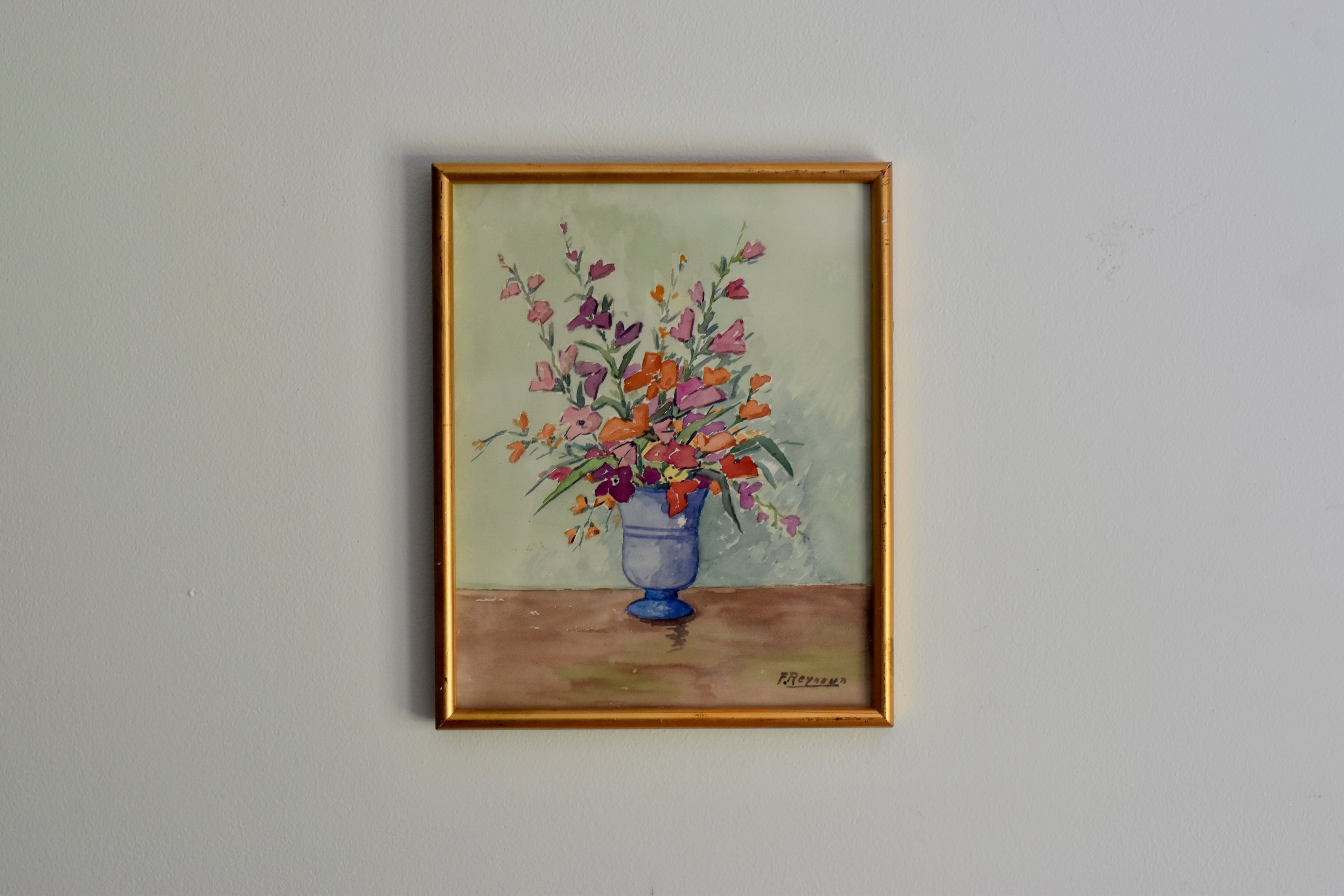 Wildflower Bouquet in Blue Urn | Vintage Framed Watercolor