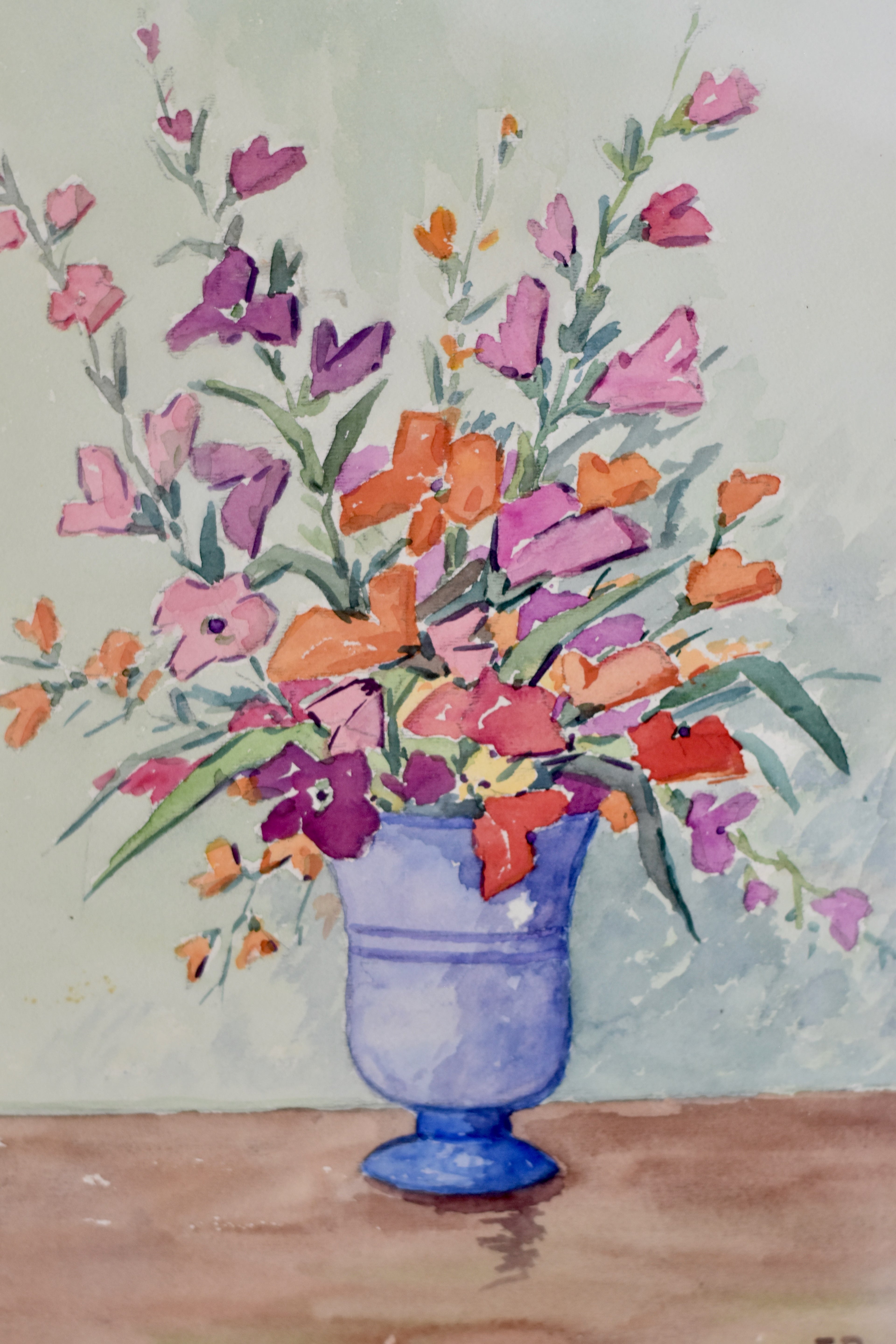 Wildflower Bouquet in Blue Urn | Vintage Framed Watercolor