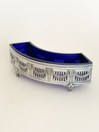 Antique Cobalt Blue Glass & Silverplate Demi-Lune Jardinière | Crescent Centerpiece