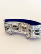 Antique Cobalt Blue Glass & Silverplate Demi-Lune Jardinière | Crescent Centerpiece