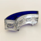 Antique Cobalt Blue Glass & Silverplate Demi-Lune Jardinière | Crescent Centerpiece