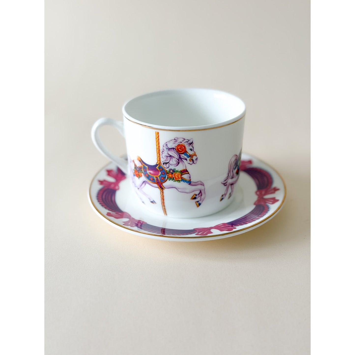 Vintage Carousel Horse Porcelain Coffee Tea Cup & Saucer