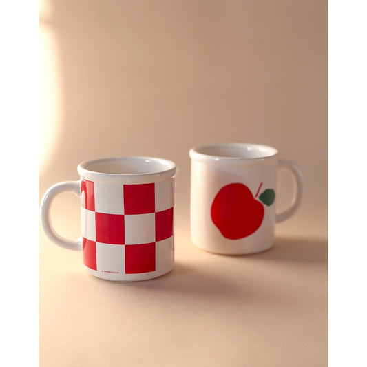 Vintage Marimekko Mugs - Apple and Red Check Pair