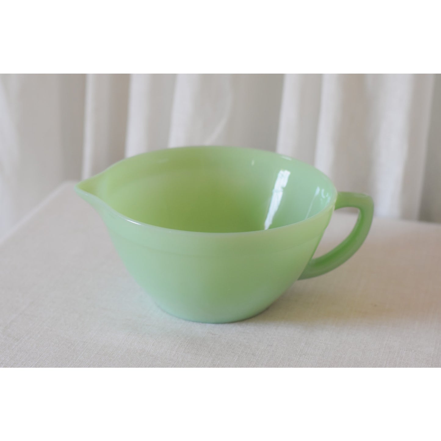 Vintage Fire King Jadeite Green Glass Mixing Bowl with Handle