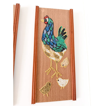 Mid-Century Modern Rooster Chicken Pebble Art - Adorable Pair